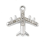 Alloy Rhinestone Pendants, UV Plated, AirPlane, Platinum, 18.5x18.5x3mm, Hole: 2mm(PALLOY-P308-13P)