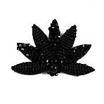 Leaf Felt Sew on Appliques, Glass Beaded Patches, with Imitation Pearl, for DIY Dress, Shoes, Garment, Decoration, Black, 57x80x12.5mm(DIY-WH0321-47B-02)