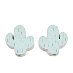 Printed Poplar Wood Beads, Cactus, Green, 19.5x18.5x6mm, Hole: 3mm(WOOD-Z008-05C)