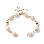 Dyed Natural Lava Rock Round Beaded Chain Bracelet Making, with Golden 304 Stainless Steel Findings, Fit for Connector Charms, White, 6-3/4 inch(17cm)(AJEW-JB01206-01)