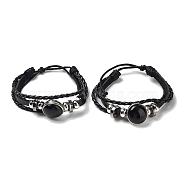 Natural Natural Obsidian Multi-strand Bracelets, Adjustable PU Leather Braided Cord Bracelets for Unisex, Inner Diameter: 2-3/8~2-7/8 inch(5.9~7.3cm)(BJEW-Q337-01J)