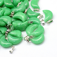 Moon Dyed Natural Malaysia Jade Pendants, with Platinum Tone Brass Findings, 21~24x12~14x5~6mm, Hole: 2x7mm(G-Q369-15)