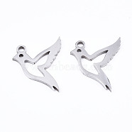 201 Stainless Steel Pendants, Laser Cut, Hummingbird, Stainless Steel Color, 15.5x12x1mm, Hole: 1.4mm(STAS-T044-203P)