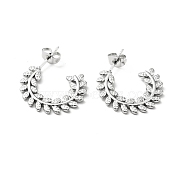 304 Stainless Steel Olive Leaf Wrap Stud Earrings, Half Hoop Earrings for Women, Stainless Steel Color, 22x25x2mm, Pin: 0.8mm(EJEW-A076-01P)