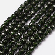 Synthetic Green Goldstone Beads Strands, Dyed & Heated, Faceted(64 Facets), Round Bead, 4mm, Hole: 0.8mm, 99pcs/strand, 15.7 inch(G-N0178-04-4mm)