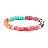 Handmade Polymer Clay Heishi Beaded Stretch Bracelet, Summer Beach Jewelry for Women, Colorful, Inner Diameter: 2-1/4 inch(5.7cm)(BJEW-JB07605)