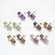 Natural & Synthetic Mixed Stone Stud Earrings, with Brass Findings, Pillar, 7~8x21~22mm, Pin: 0.8mm(EJEW-I212-F)