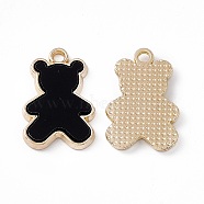 Opaque Resin Pendants, Bear Charms, with Light Gold Tone Alloy Findings, Black, 20.5x14x2.5mm, Hole: 2mm(PALLOY-P287-07LG-02)
