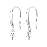 Anti-Tarnish Rhodium Plated 925 Sterling Silver Earring Hooks, Ear Wire, Platinum, 14.5x2mm, Bail Pin: 6x3mm, Pin: 0.8mm(STER-N016-27P)