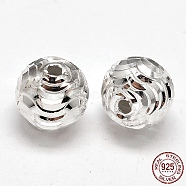 Fancy Cut 925 Sterling Silver Round Beads, Silver, 6mm, Hole: 1.2mm, about 75pcs/20g(STER-F012-08C)
