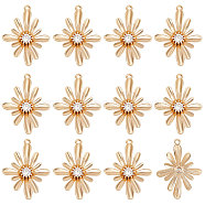 14Pcs Brass Pave Clear Cubic Zirconia Connector Charms, Flower Links, Nickel Free, Real 18K Gold Plated, 25.5x19x5mm, Hole: 0.9~1.2mm(KK-BBC0007-34)
