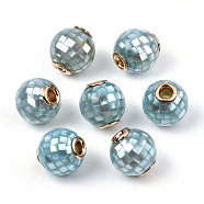 Natural White Shell Beads, with Brass Findings, Round, Dyed, Pale Turquoise, 10.5~11x10mm, Hole: 2mm(SSHEL-N034-131C)