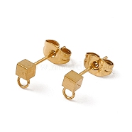 304 Stainless Steel Stud Earring Findings, with Ear Nuts and Horizontal Loops, Cube, Golden, 6x3mm, Hole: 1.8mm, Pin: 0.5mm(STAS-E179-03G-01)