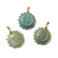 Natural Flower Amazonite Pendants, with Golden Tone Brass Findings, Lead Free & Cadmium Free, Sun with Smiling Face, 36x29~29.5x9.5mm, Hole: 4x5mm(G-E043-01A-09G)