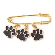 Dog Paw Print Charms Safety Pin Brooch, Alloy Enamel Kilt Pins, Black, 33mm(JEWB-BR00155)
