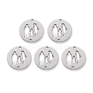 201 Stainless Steel Links, Flat Round Human, with Family of Three People Holding Hands Pattern, Stainless Steel Color, 15x1mm, Hole: 1.2mm(STAS-R107-10)