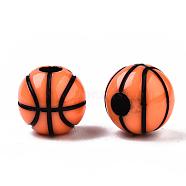 Craft Style Acrylic Beads, Sports Beads, Basketball, Coral, 11.5~12x10.5mm, Hole: 3.5~4mm(X-MACR-T023-12A)