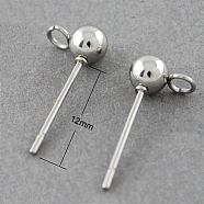 Original Color 304 Stainless Steel Ball Post Stud Earring Findings, with Loop, 16x4mm, Pin: 0.8mm, Hole: 1.5~2mm(X-STAS-R043)