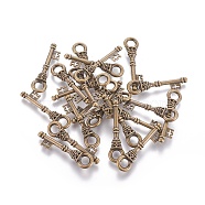 Tibetan Style Alloy Pendants, Lead Free and Cadmium Free, Antique Bronze, Skeleton Key Pendants, 36x9x6mm, Hole: 5mm(TIBEP-EA10909YKG-AB-LF)