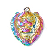 Ion Plating(IP) 304 Stainless Steel Pendants, Lion Head, Rainbow Color, 25x20x3.5mm, Hole: 2.5mm(STAS-C049-11M)