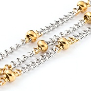Two Tone 304 Stainless Steel Curb Chains, Soldered, with Spool and Round Beads, Golden & Stainless Steel Color, 2x2x1mm, 32.8 Feet(10m)/roll(CHS-B001-19)