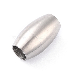 Ion Plating(IP) 304 Stainless Steel Magnetic Clasps with Glue-in Ends, Matte Style, Bullet, Stainless Steel Color, 18x10.5mm, Hole: 6mm(STAS-F276-01P)