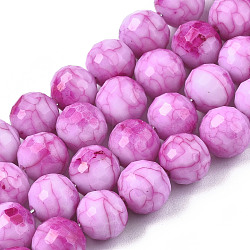 Opaque Baking Painted Crackle Glass Beads Strands, Round, Faceted, Plum, 8x7.5mm, Hole: 0.8mm, about 60pcs/strand, 17.32~17.72 inch(44~45cm)(EGLA-S174-33E)