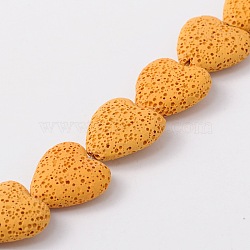 Dyed Natural Lava Rock Bead Strands, Heart, Goldenrod, 20~21x20~21x7~8mm, Hole: 1mm, about 20pcs/strand, 15.55 inch(G917-6)