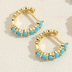 Golden Brass with Cubic Zircon Hoop Earrings, Rings, Turquoise, 19x18mm(PW-WG85136-07)
