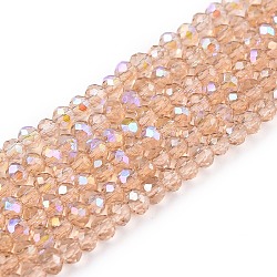 Electroplate Glass Beads Strands, Half Rainbow Plated, Faceted, Rondelle, PeachPuff, 2.3~2.7x2mm, Hole: 0.4mm, about 150~155pcs/strand, 32~33cm(EGLA-A044-T1mm-L20)