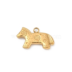 304 Stainless Steel Pendants, Horse Charms, Ion Plating(IP), Real 14K Gold Plated, 9x15x2mm, Hole: 1.5mm(STAS-L283-11G)