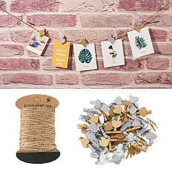 DIY Photo Paper Craft Clips Making Kit, Including 100Pcs 2 Styles Wooden Craft Pegs Clips, Heart, Jute Cord, Mixed Color, 30~31x2~19.5x2~10mm, 100Pcs/bag(DIY-YS0001-73)