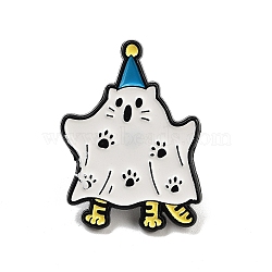 Animal Alloy Enamel Brooch, for Backpack Clothes, Ghost Cat Shape, 30.5x22.5x1mm(JEWB-S020-06E)