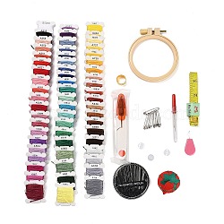 DIY Embroidery Tools Kits, including Thread, Finger Shield Protector, Embroidery Hoops, Scissors, Safety Pin, Neddle, Ruler, Button, Threader, Pin Cushions, Mixed Color, Box: 130x230x44mm(DIY-F153-01)