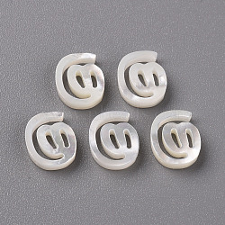 Natural White Shell Mother of Pearl Shell Beads, Carved, Symbol @, WhiteSmoke, 10.5x9x2.5mm(SSHEL-R144-13)