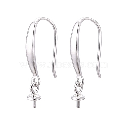 Anti-Tarnish Rhodium Plated 925 Sterling Silver Earring Hooks, Ear Wire, Platinum, 14.5x2mm, Bail Pin: 6x3mm, Pin: 0.8mm(STER-N016-27P)