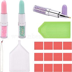 Lipstick Shape Plastic Nail Art Rhinestones Picker Pen, with Rhinestone Drill Point Plate and 304 Stainless Steel Beading Tweezers, Mixed Color, Pen: 101x18.5mm, head tray: 2mm, 3pcs/set(MRMJ-FH0001-08)