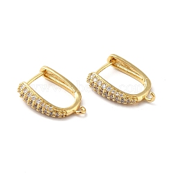 Brass Micro Pave Clear Cubic Zirconia Hoop Earring Findings, with Horizontal Loops, Real 18K Gold Plated, 19.5x14x4.5mm, Pin: 1mm(ZIRC-Q201-16G)