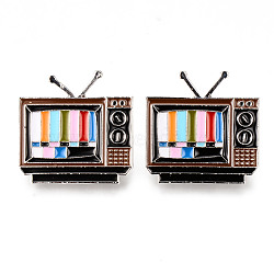 Alloy Enamel Brooches, Enamel Pin, with Brass Butterfly Clutches, Television, Platinum, Cadmium Free & Nickel Free & Lead Free, Colorful, 28x28x2mm, Pin: 1mm(JEWB-N006-043-NR)