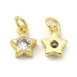 Brass Cubic Zirconia Charms, with Jump Ring, Star Charm, Golden, 9.4x7.5x3.3mm, Hole: 2.5mm(KK-E068-VB228)