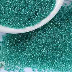 MIYUKI Round Rocailles Beads, Japanese Seed Beads, (RR3742) Fancy Lined Teal Green, 15/0, 1.5mm, Hole: 0.7mm, about 5555pcs/bottle, 10g/bottle(SEED-JP0010-RR3742)