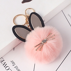 Faux Fur Cat Pendant Keychain, Cute Kitten Golden Tone Alloy Key Ring Ornament, Pink, 15x8cm(ANIM-PW0002-20B)