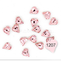 Glass Rhinestone Cabochons, Nail Art Decoration Accessories, Heart, Pink, 9x8x4mm(X-MRMJ-Q032-054A-05)