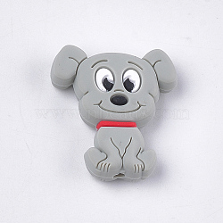 Food Grade Eco-Friendly Silicone Focal Beads, Puppy, Chewing Beads For Teethers, DIY Nursing Necklaces Making, Beagle Dog, Light Grey, 28x25x7.5mm, Hole: 2mm(SIL-T052-01B)