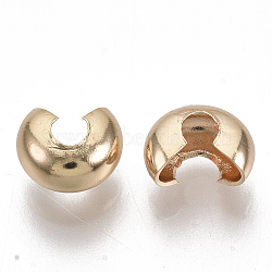 Brass Crimp Beads Covers, Nickel Free, Real 18K Gold Plated, 5.2~5.5x4mm, Hole: 1.6mm(KK-S354-214B-NF)