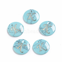 Synthetic Turquoise Charms, with Plastic Letter, Flat Round, Letter.K, 15x2mm, Hole: 1.5mm(X-G-L561-001K)
