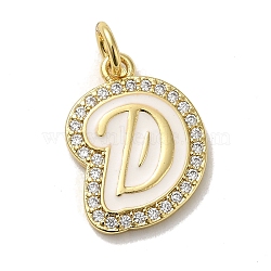 Brass Micro Pave Cubic Zirconia Pendants, with Jump Rings, Real 18K Gold Plated, Letter D, 19x14x2mm, Hole: 3.8mm(KK-K354-02G-D)