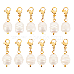 12Pcs Natural Cultured Freshwater Pearl Pendant Decorations, with 304 Stainless Steel Lobster Claw Clasps, Golden, 31mm(HJEW-FG00015)