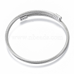 Alloy Cuff Bangles Making, Torque Bangles, with Removable End Caps, Platinum, 3mm, Inner Diameter: 2-1/8 inch(5.4cm), End Cap: 8x4.5mm(PALLOY-N158-035P)