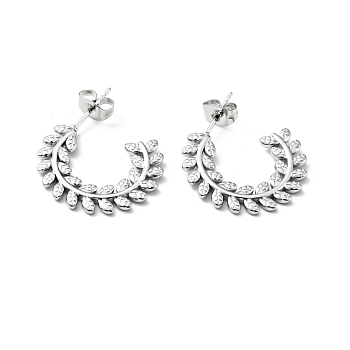304 Stainless Steel Olive Leaf Wrap Stud Earrings, Half Hoop Earrings for Women, Stainless Steel Color, 22x25x2mm, Pin: 0.8mm